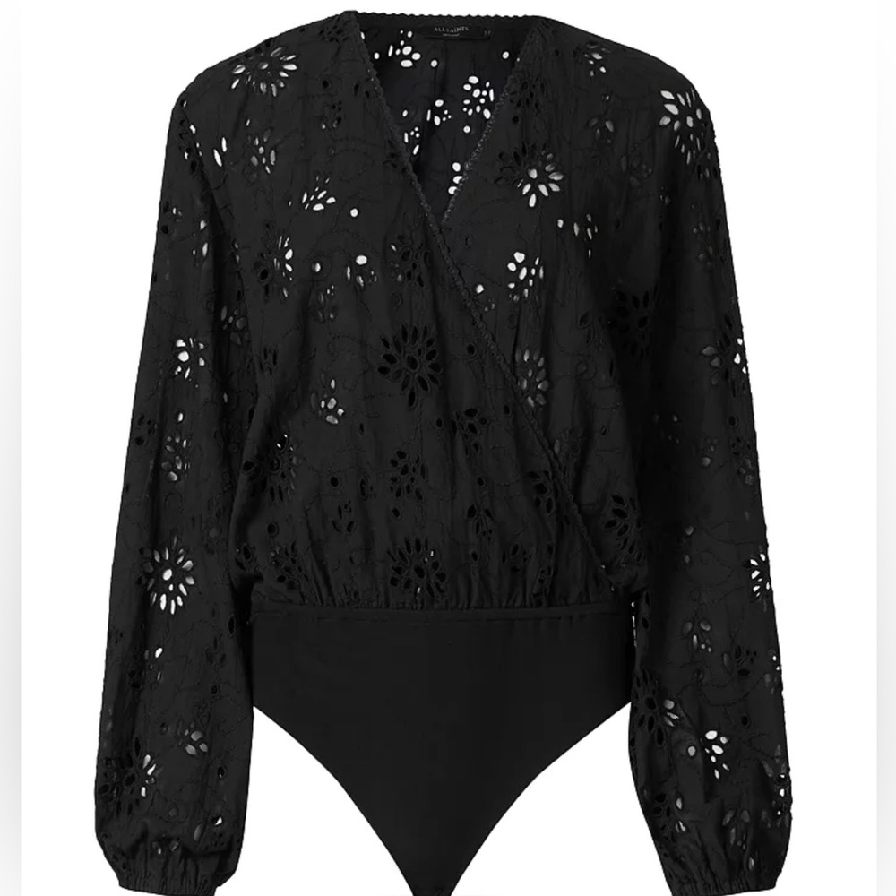 ALLSAINTS Amara Broderie Bodysuit In Black Size US 8 NWOT‎ - Picture 5 of 16